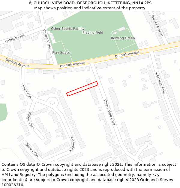 6, CHURCH VIEW ROAD, DESBOROUGH, KETTERING, NN14 2PS: Location map and indicative extent of plot