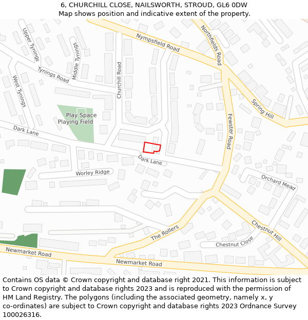 6, CHURCHILL CLOSE, NAILSWORTH, STROUD, GL6 0DW: Location map and indicative extent of plot