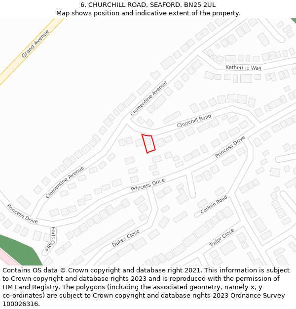 6, CHURCHILL ROAD, SEAFORD, BN25 2UL: Location map and indicative extent of plot