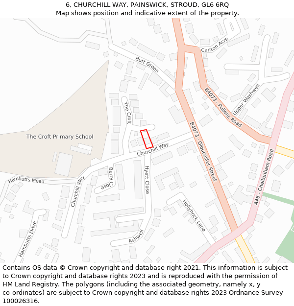 6, CHURCHILL WAY, PAINSWICK, STROUD, GL6 6RQ: Location map and indicative extent of plot