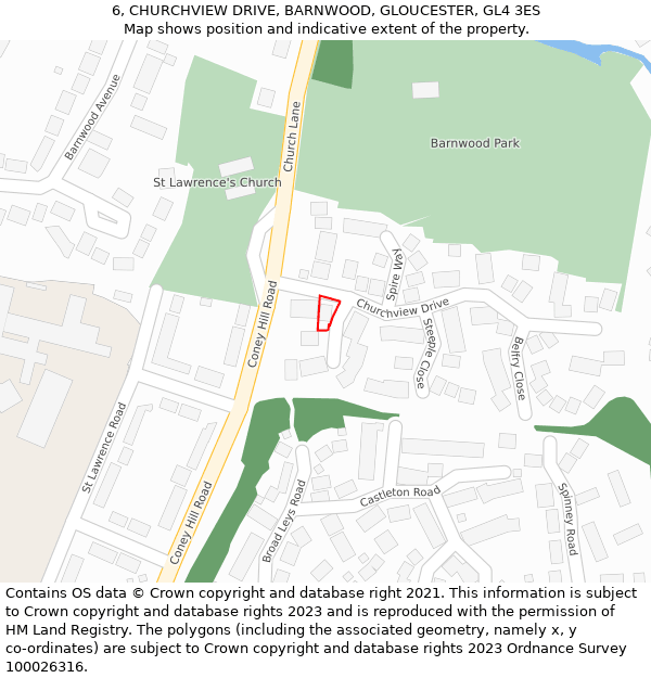 6, CHURCHVIEW DRIVE, BARNWOOD, GLOUCESTER, GL4 3ES: Location map and indicative extent of plot