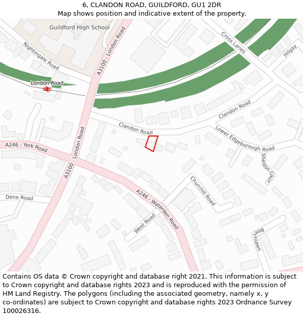 6, CLANDON ROAD, GUILDFORD, GU1 2DR: Location map and indicative extent of plot