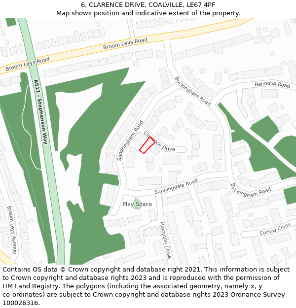 6, CLARENCE DRIVE, COALVILLE, LE67 4PF: Location map and indicative extent of plot