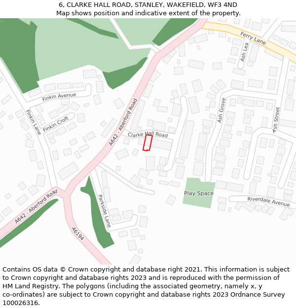 6, CLARKE HALL ROAD, STANLEY, WAKEFIELD, WF3 4ND: Location map and indicative extent of plot
