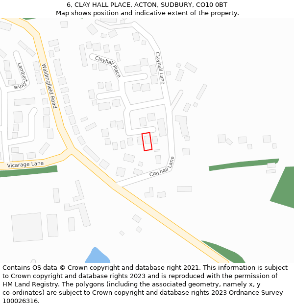 6, CLAY HALL PLACE, ACTON, SUDBURY, CO10 0BT: Location map and indicative extent of plot