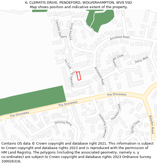 6, CLEMATIS DRIVE, PENDEFORD, WOLVERHAMPTON, WV9 5SD: Location map and indicative extent of plot