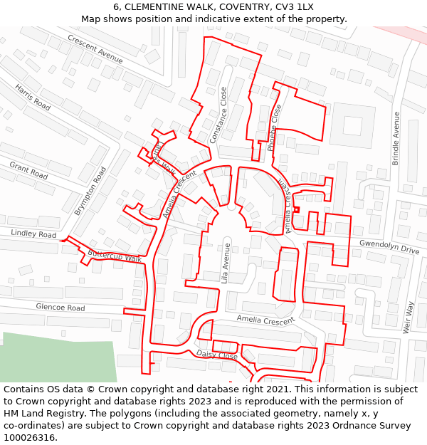 6, CLEMENTINE WALK, COVENTRY, CV3 1LX: Location map and indicative extent of plot