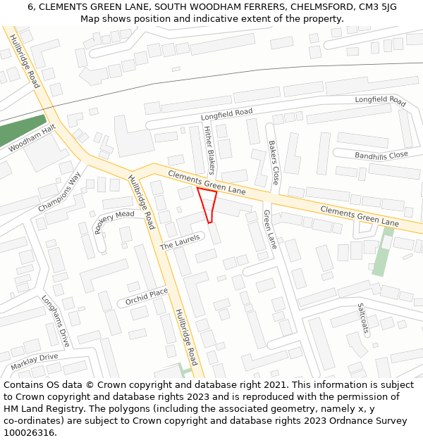 6, CLEMENTS GREEN LANE, SOUTH WOODHAM FERRERS, CHELMSFORD, CM3 5JG: Location map and indicative extent of plot