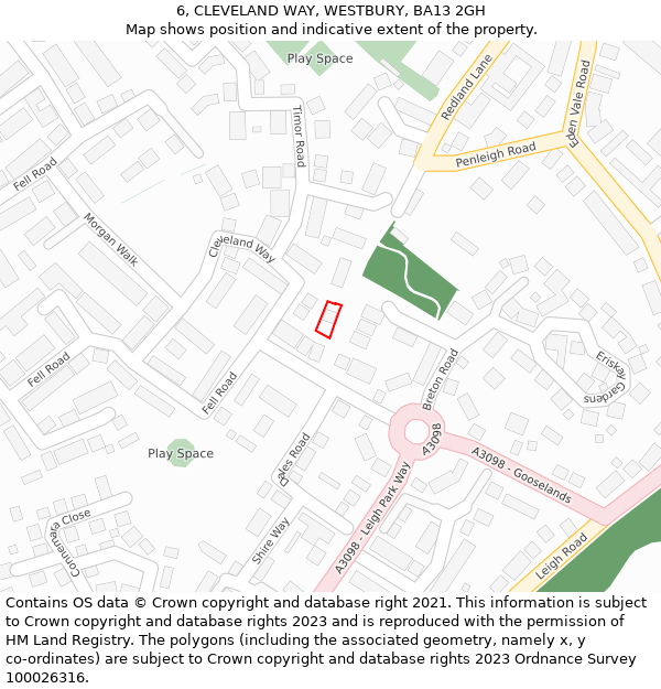 6, CLEVELAND WAY, WESTBURY, BA13 2GH: Location map and indicative extent of plot