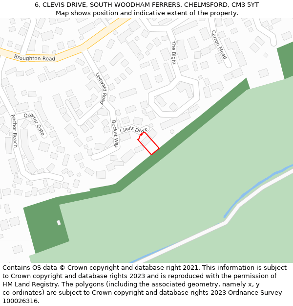 6, CLEVIS DRIVE, SOUTH WOODHAM FERRERS, CHELMSFORD, CM3 5YT: Location map and indicative extent of plot