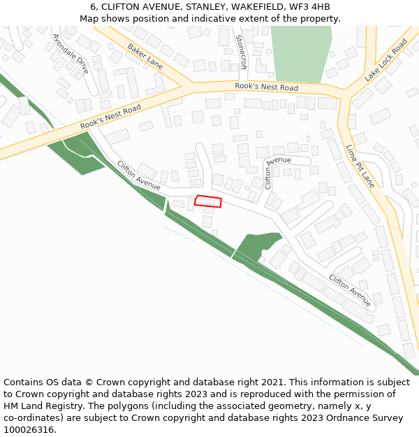 6, CLIFTON AVENUE, STANLEY, WAKEFIELD, WF3 4HB: Location map and indicative extent of plot