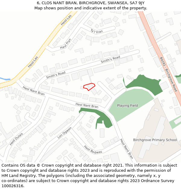 6, CLOS NANT BRAN, BIRCHGROVE, SWANSEA, SA7 9JY: Location map and indicative extent of plot