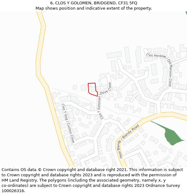 6, CLOS Y GOLOMEN, BRIDGEND, CF31 5FQ: Location map and indicative extent of plot