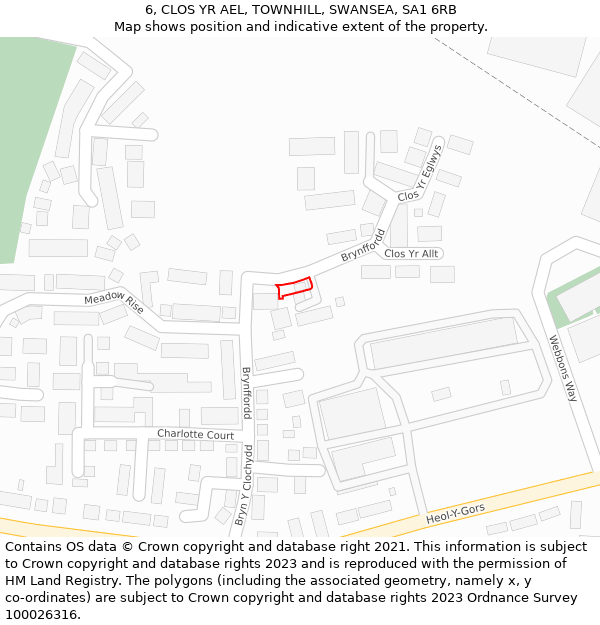 6, CLOS YR AEL, TOWNHILL, SWANSEA, SA1 6RB: Location map and indicative extent of plot