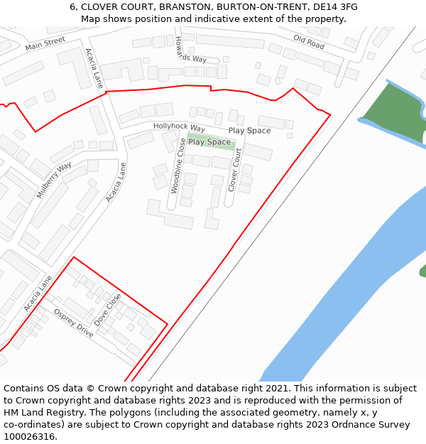 6, CLOVER COURT, BRANSTON, BURTON-ON-TRENT, DE14 3FG: Location map and indicative extent of plot