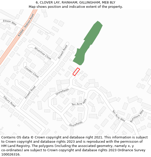 6, CLOVER LAY, RAINHAM, GILLINGHAM, ME8 8LY: Location map and indicative extent of plot