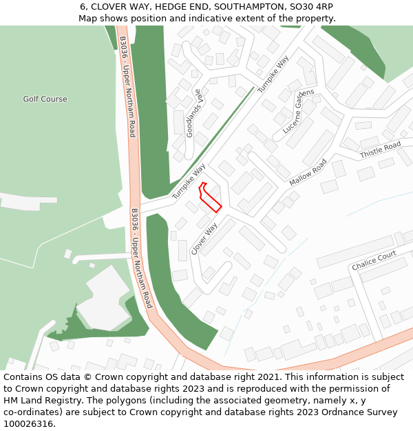 6, CLOVER WAY, HEDGE END, SOUTHAMPTON, SO30 4RP: Location map and indicative extent of plot