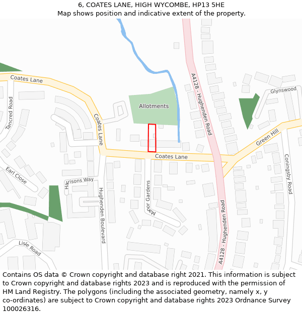 6, COATES LANE, HIGH WYCOMBE, HP13 5HE: Location map and indicative extent of plot