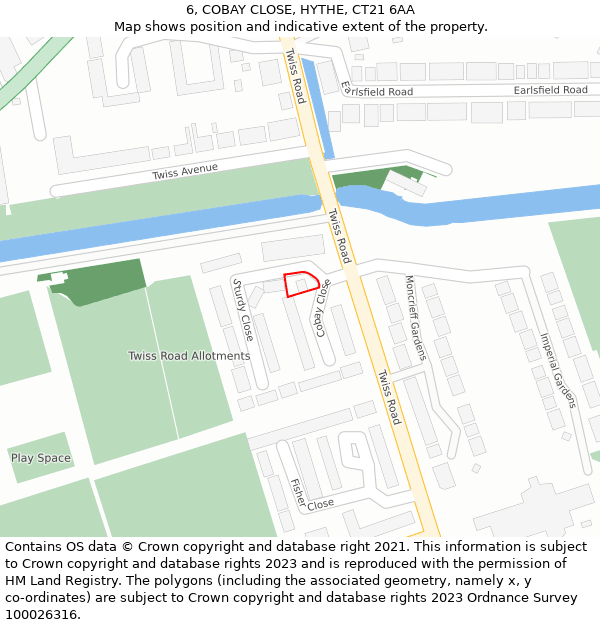 6, COBAY CLOSE, HYTHE, CT21 6AA: Location map and indicative extent of plot