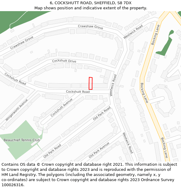 6, COCKSHUTT ROAD, SHEFFIELD, S8 7DX: Location map and indicative extent of plot
