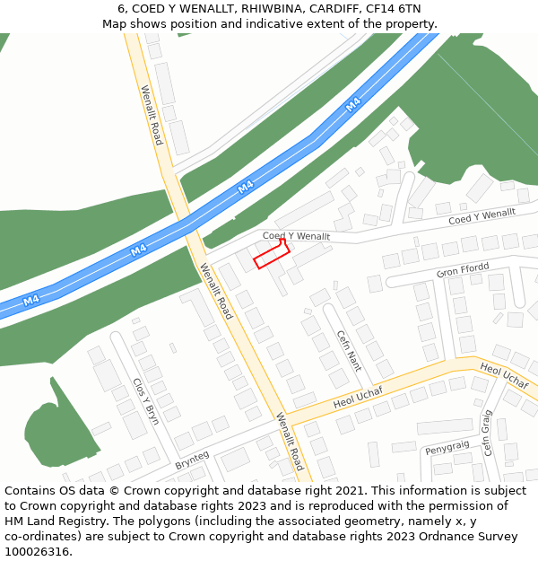 6, COED Y WENALLT, RHIWBINA, CARDIFF, CF14 6TN: Location map and indicative extent of plot