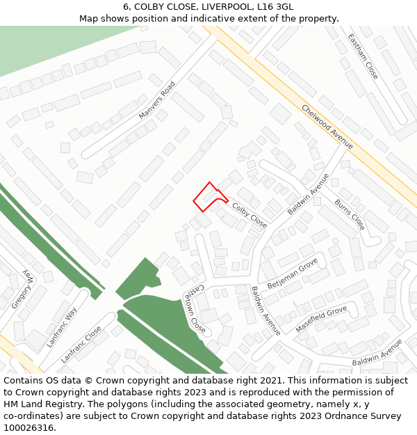 6, COLBY CLOSE, LIVERPOOL, L16 3GL: Location map and indicative extent of plot