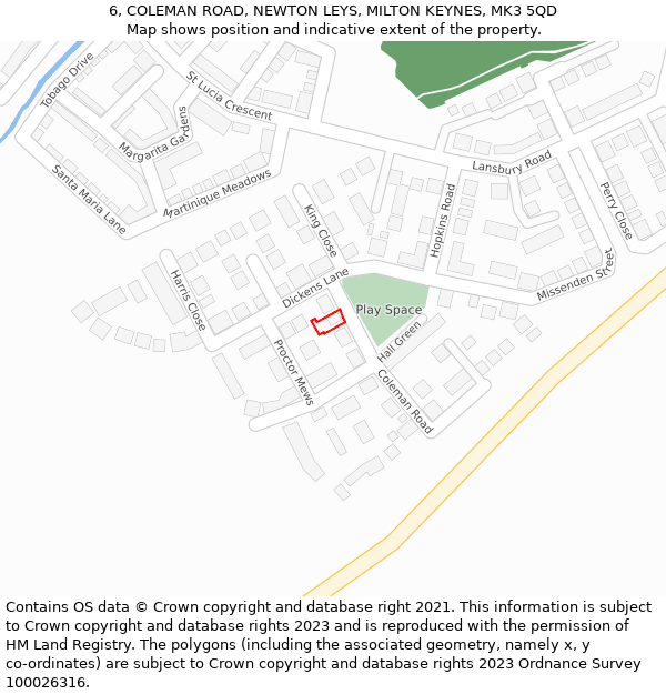 6, COLEMAN ROAD, NEWTON LEYS, MILTON KEYNES, MK3 5QD: Location map and indicative extent of plot