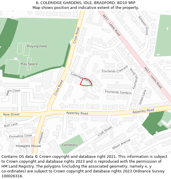 6, COLERIDGE GARDENS, IDLE, BRADFORD, BD10 9RP: Location map and indicative extent of plot