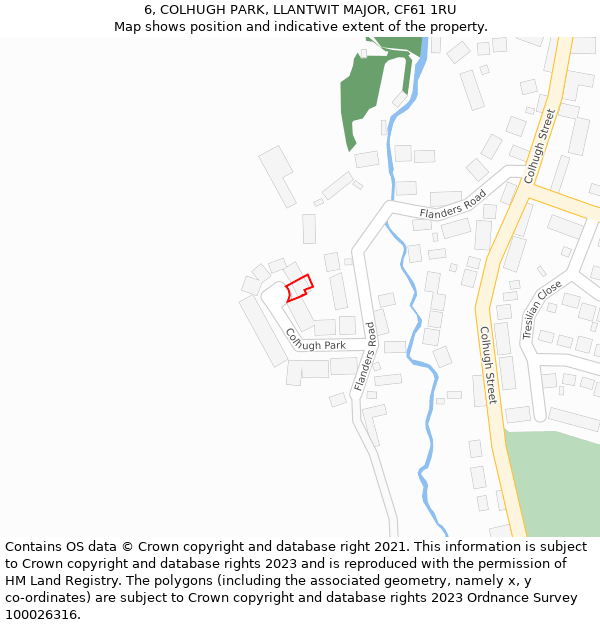 6, COLHUGH PARK, LLANTWIT MAJOR, CF61 1RU: Location map and indicative extent of plot