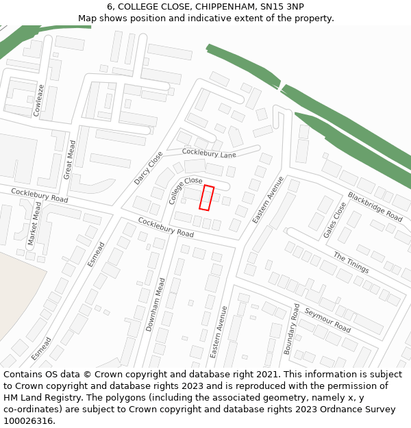 6, COLLEGE CLOSE, CHIPPENHAM, SN15 3NP: Location map and indicative extent of plot