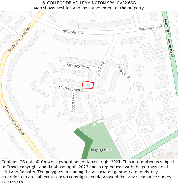 6, COLLEGE DRIVE, LEAMINGTON SPA, CV32 6SG: Location map and indicative extent of plot