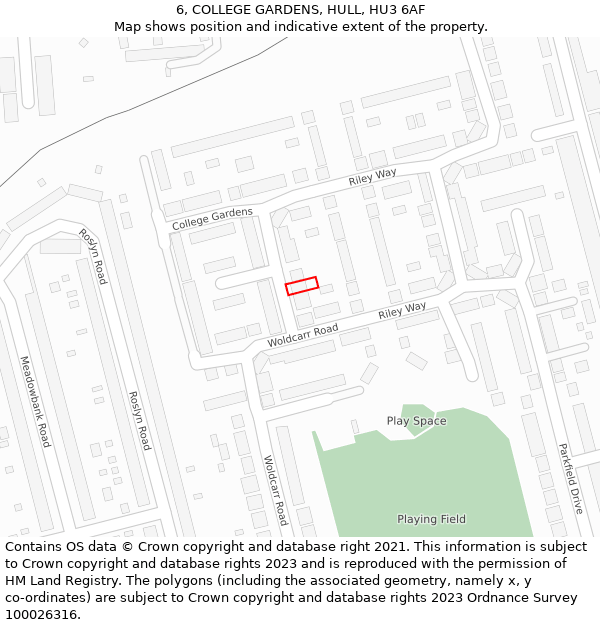 6, COLLEGE GARDENS, HULL, HU3 6AF: Location map and indicative extent of plot