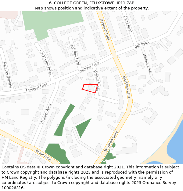 6, COLLEGE GREEN, FELIXSTOWE, IP11 7AP: Location map and indicative extent of plot