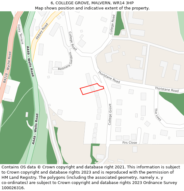 6, COLLEGE GROVE, MALVERN, WR14 3HP: Location map and indicative extent of plot
