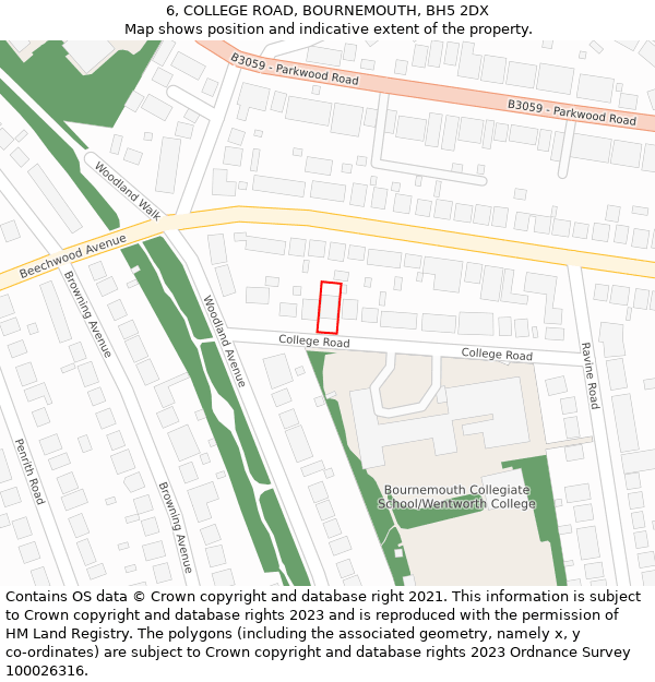 6, COLLEGE ROAD, BOURNEMOUTH, BH5 2DX: Location map and indicative extent of plot