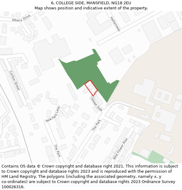 6, COLLEGE SIDE, MANSFIELD, NG18 2EU: Location map and indicative extent of plot