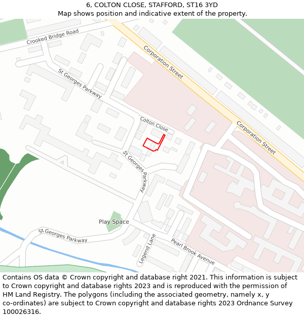 6, COLTON CLOSE, STAFFORD, ST16 3YD: Location map and indicative extent of plot