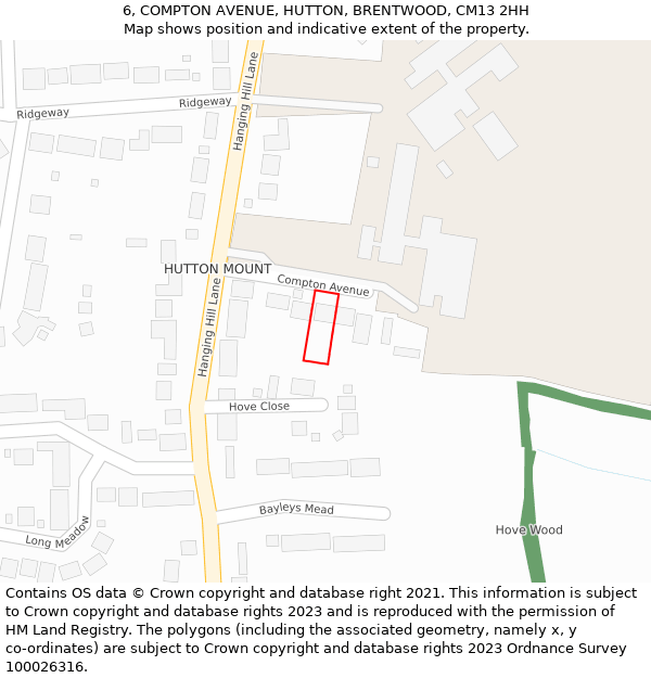 6, COMPTON AVENUE, HUTTON, BRENTWOOD, CM13 2HH: Location map and indicative extent of plot