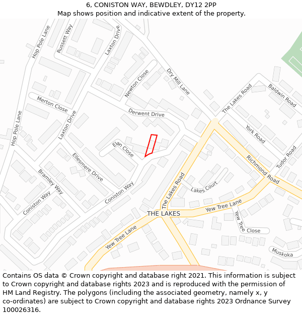 6, CONISTON WAY, BEWDLEY, DY12 2PP: Location map and indicative extent of plot