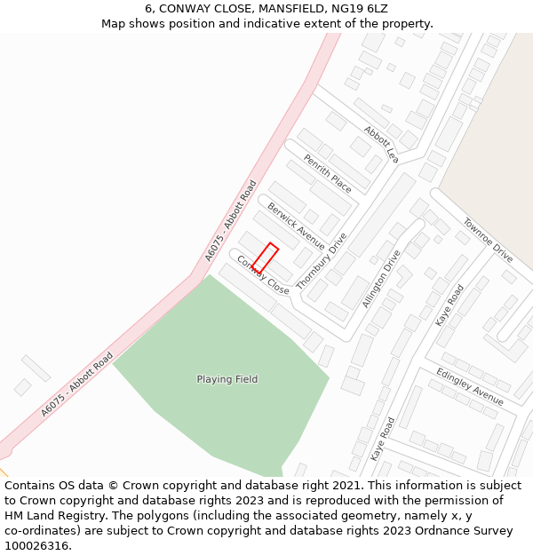 6, CONWAY CLOSE, MANSFIELD, NG19 6LZ: Location map and indicative extent of plot