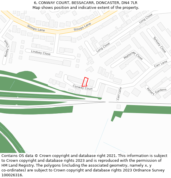 6, CONWAY COURT, BESSACARR, DONCASTER, DN4 7LR: Location map and indicative extent of plot