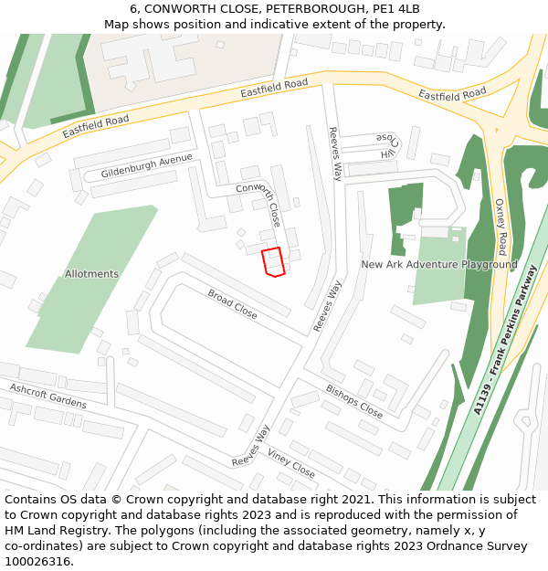 6, CONWORTH CLOSE, PETERBOROUGH, PE1 4LB: Location map and indicative extent of plot