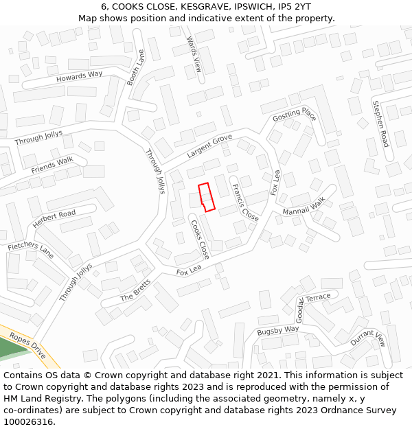 6, COOKS CLOSE, KESGRAVE, IPSWICH, IP5 2YT: Location map and indicative extent of plot