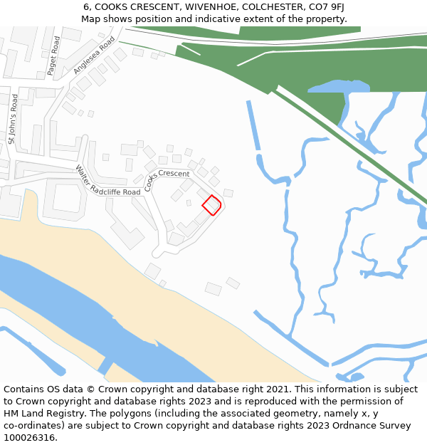 6, COOKS CRESCENT, WIVENHOE, COLCHESTER, CO7 9FJ: Location map and indicative extent of plot