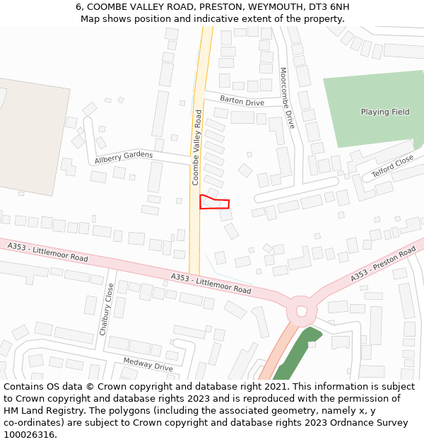 6, COOMBE VALLEY ROAD, PRESTON, WEYMOUTH, DT3 6NH: Location map and indicative extent of plot