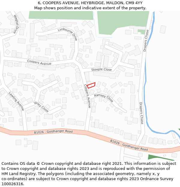 6, COOPERS AVENUE, HEYBRIDGE, MALDON, CM9 4YY: Location map and indicative extent of plot