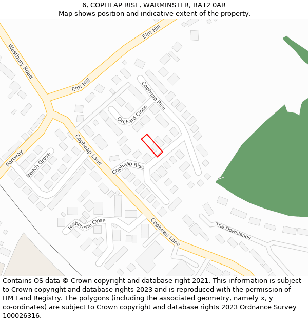 6, COPHEAP RISE, WARMINSTER, BA12 0AR: Location map and indicative extent of plot