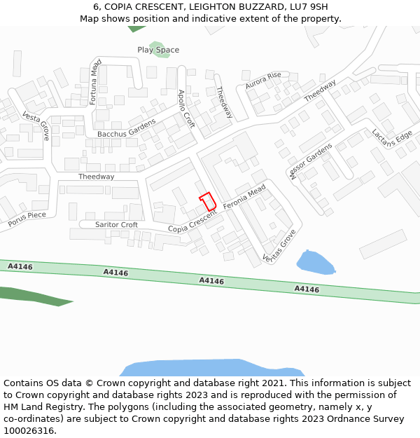 6, COPIA CRESCENT, LEIGHTON BUZZARD, LU7 9SH: Location map and indicative extent of plot