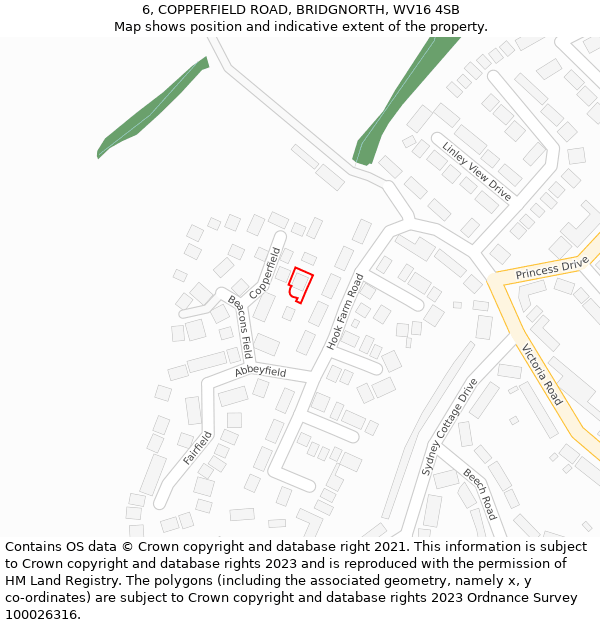 6, COPPERFIELD ROAD, BRIDGNORTH, WV16 4SB: Location map and indicative extent of plot