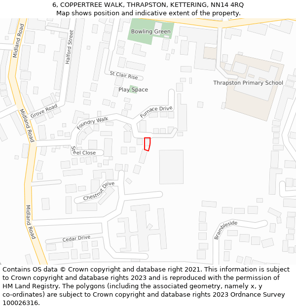 6, COPPERTREE WALK, THRAPSTON, KETTERING, NN14 4RQ: Location map and indicative extent of plot